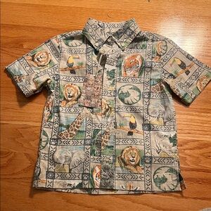Reyn Spooner San Diego Zoo edition Boys Safari Animal Print Button-Down Shirt